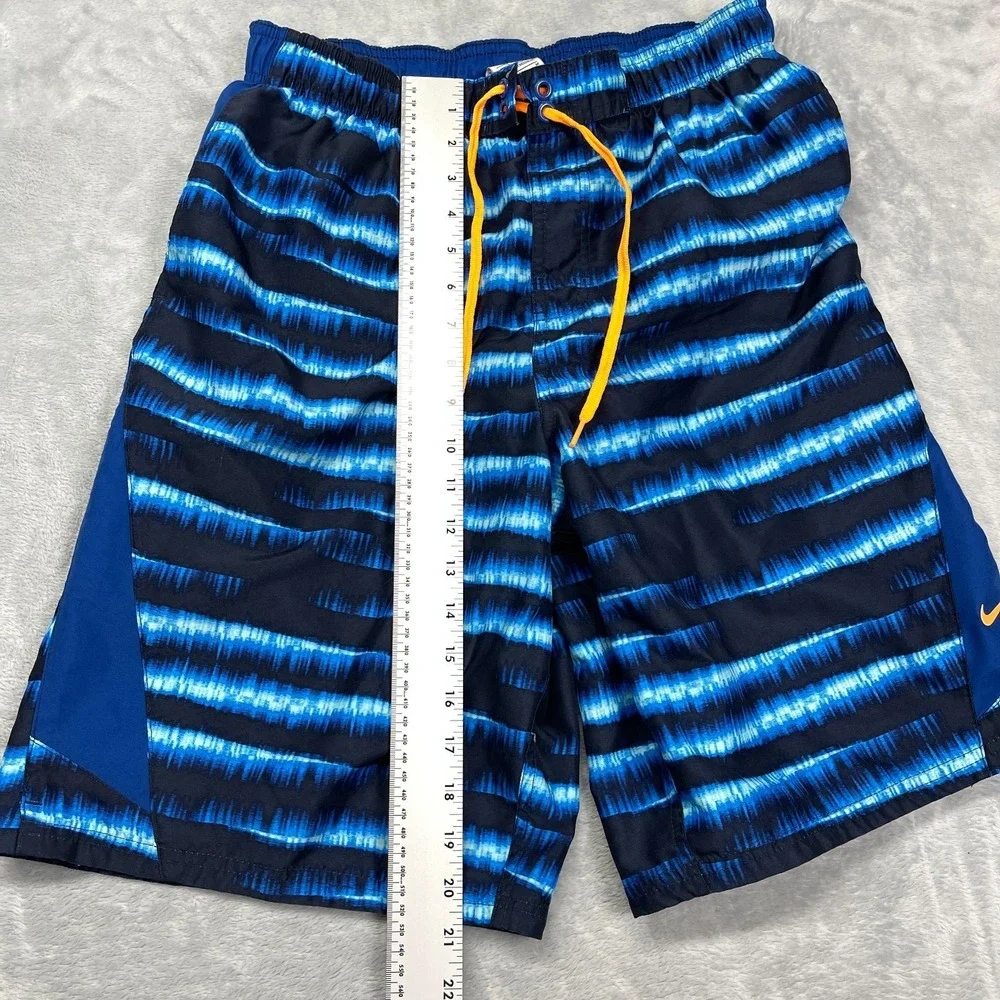 Nike Shorts Mens Medium Blue Black Abstract Stripes Board Swim Trunks Mesh Lined